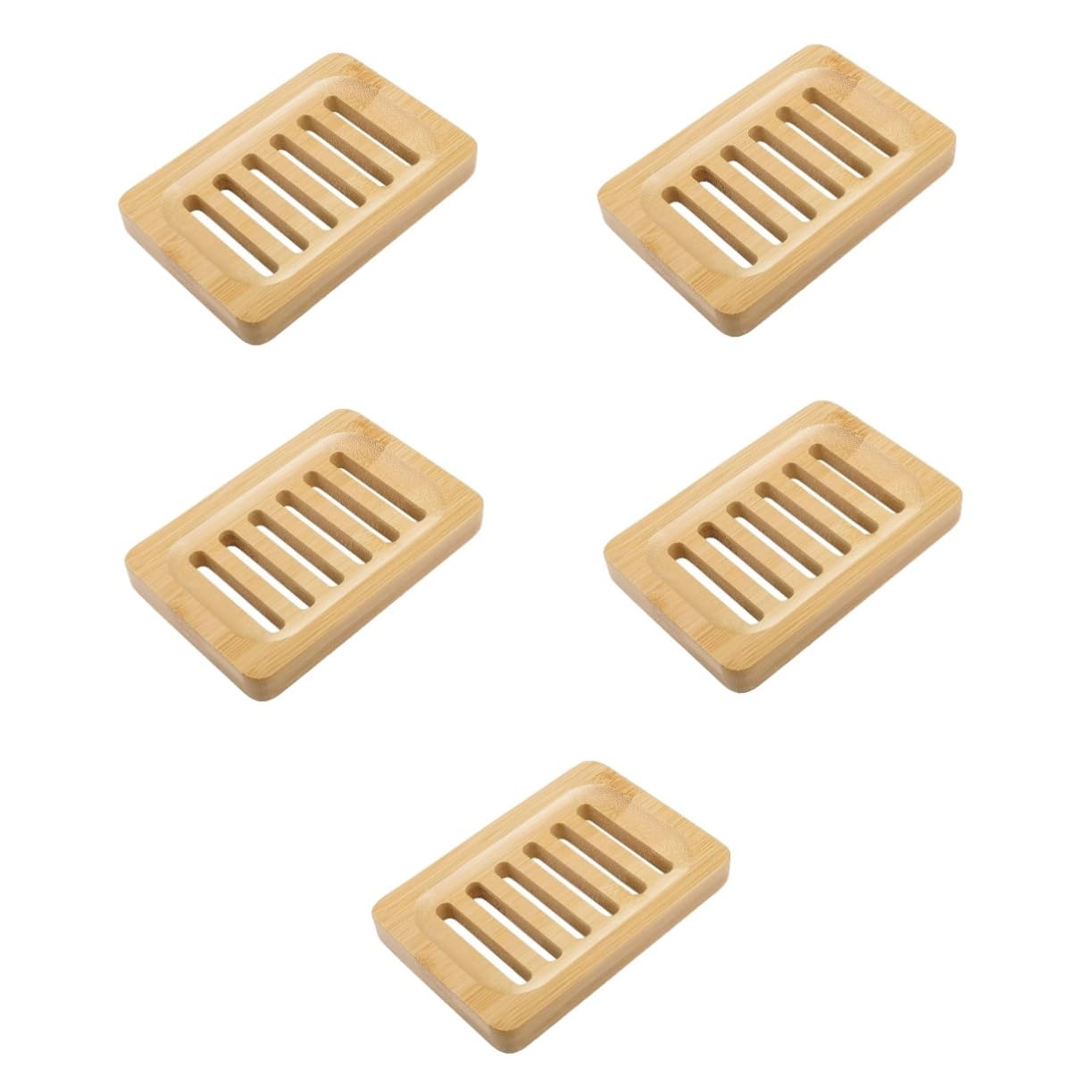 5 Piezas Jabonera de Bambú Natural con Drenaje para Jabón y Esponjas Soporte Organizador para Cocina y Baño Diseño Moderno y de Limpiar