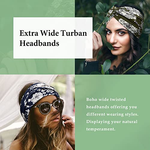 Image of Tobeffect Wide Headbands for Women, 7'' Floral Printed Turban Headband Boho Hairband Twist Hair Accessories, 6 pack
