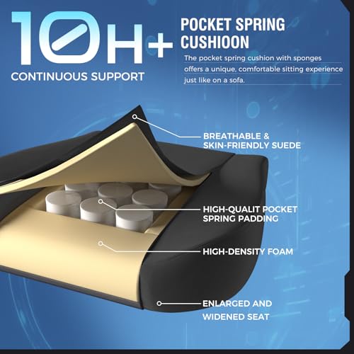 Sedia da gioco in tessuto con cuscino a molle insacchettate, sedie da gioco grandi e alte 158,8 kg, sedia da computer con schienale alto con poggiapiedi, per adulti, supporto lombare, sedia - Sedia gaming - Immagine 4