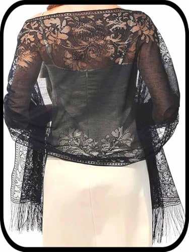 Urieo Women's Floral Shawls and Wraps for Evening Dresses Lace Long Pashmina Black Scarf Wedding Party Soft Large Shawl