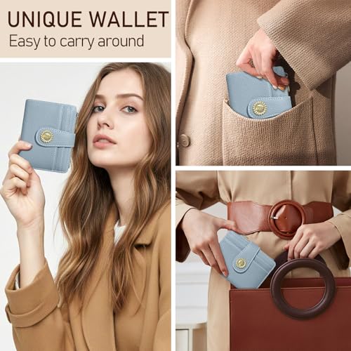 Image of Kelvoris Small Rfid Women Wallet Bifold Zipper Coin Pocket Blue | PU Leather Compact Cash Credit Card Holder Travel Purse for Female Ladies Teen Girls 1 ID Window 10 Card Slots