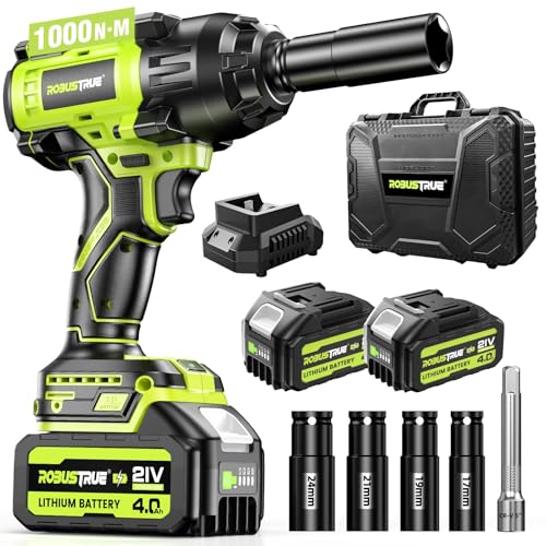 Robustrue Cordless Impact Wrench 738ft-lbs (1000N.m), High Torque Brushless 1/2 Impact Gun, 2 x4.0Ah...