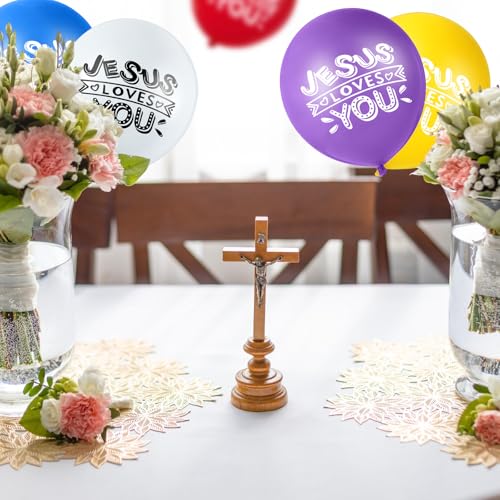 Image of Gejoy Jesus Loves You Balloon 12 Inch Latex Christian Religious Jesus Balloon Party Decor for He Is Risen Party Decor Favor Cross Church Event Birthday Sunday Supplies(Living Colors,60 Pcs)