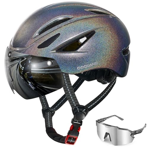 Odoland Casco de Bicicleta para Adultos con Gafas Magnéticas Desmontables, Casco de Ciclismo para Bicicleta de Carretera de Montaña, Casco de MTB Ligero Certificado para Hombres Mujeres, Plateado