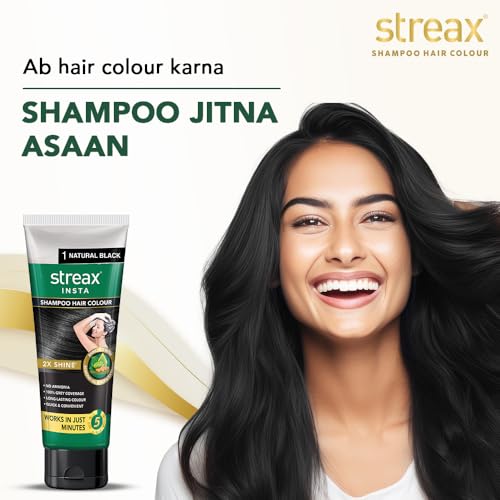 Image of Streax Shampoo Hair Colour, 60 ml - Natural Black, Easy DIY- Squeeze Pack