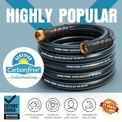 Image of Garden Hose 25 ft x 5 /8 inch with Nozzle, Water Hose Heavy Duty Flexible, Lightweight Kink-less Hybrid Hose with Swivel Handle, Male to Female Fittings (Blue, 25FT)