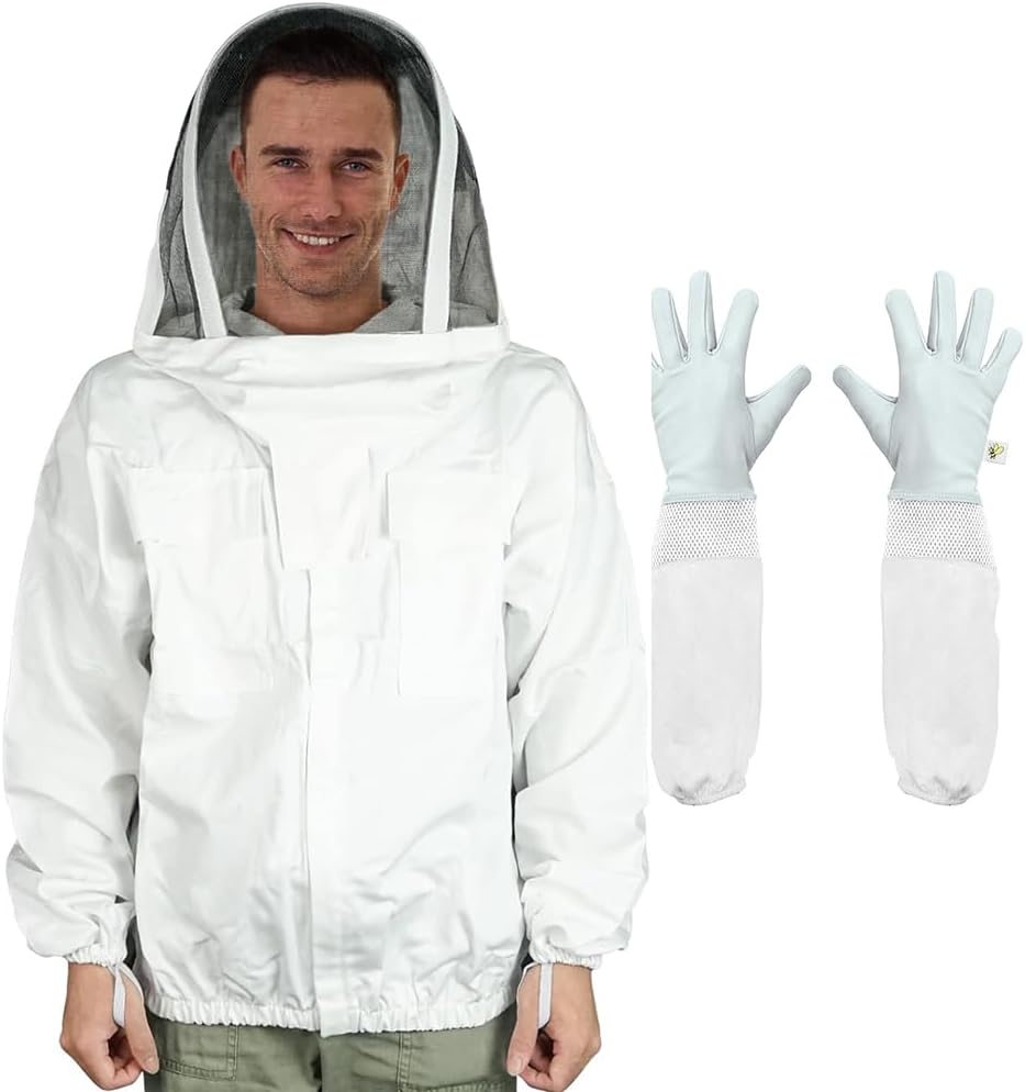 Luwint Beekeeping Jacket with Veil - Ventilated Bee Beekeeper Jacket with Gloves for Men and Women (5'9''-5'11'' Height)