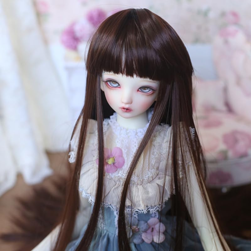 Perruque de poupée longue droite marron pour BJD 1/6 (tête 15-16.5cm)