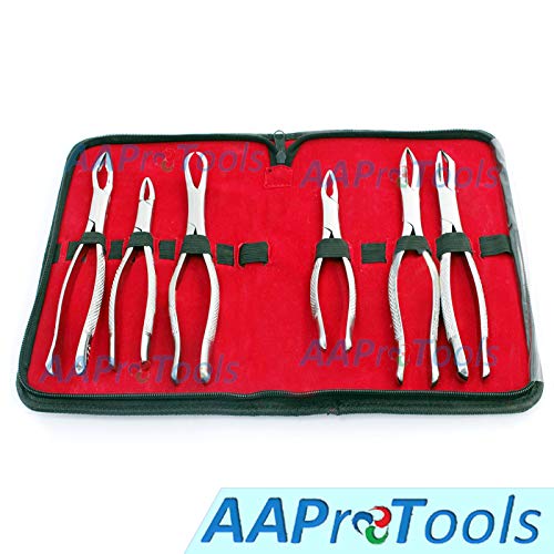 AAProTools 6 Pcs Dental Extracting Forceps Kit with Velvet Pouch