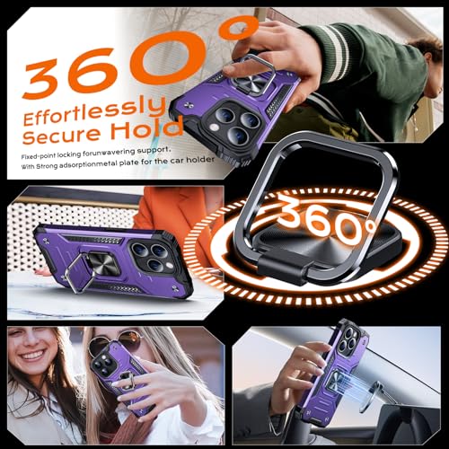 Image of Anqrp Heavy Duty Case for iPhone 14 Pro Case with Enhanced Ring Holder Grip Stand, Military Grade Shockproof Rugged Drop Protective Silicone Hard Slim iPhone 14 Pro Phone Case Cover,Purple