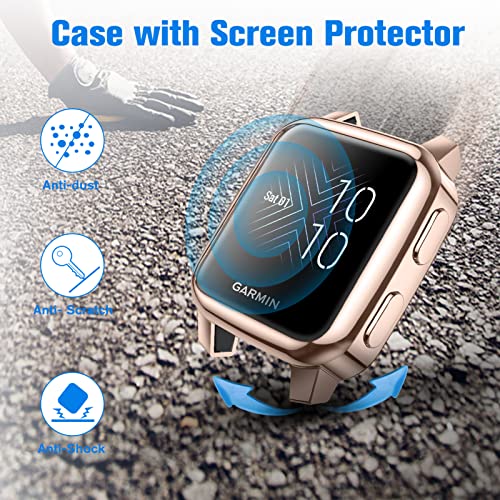Image of Fintie 3 Packs Screen Protector Case Compatible with Garmin Venu Sq 2 / Sq 2 Music /Venu Sq /Venu Sq Music, Soft TPU Plated Bumper Full Cover Protective Cases [Scratch-Proof], Black /Clear /Rose Gold