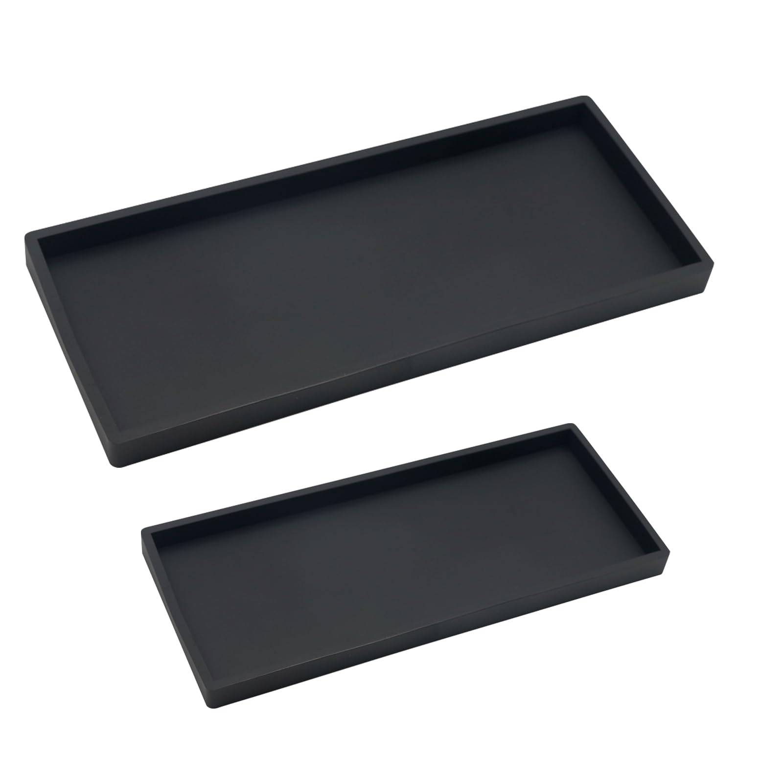 2 Pcs Bandejas de Baño, Bandeja Rectangular Negra,Bandeja Almacenamiento Baño para Tocador,Fregadero de Cocina Y Bandeja de Silicona para Baño