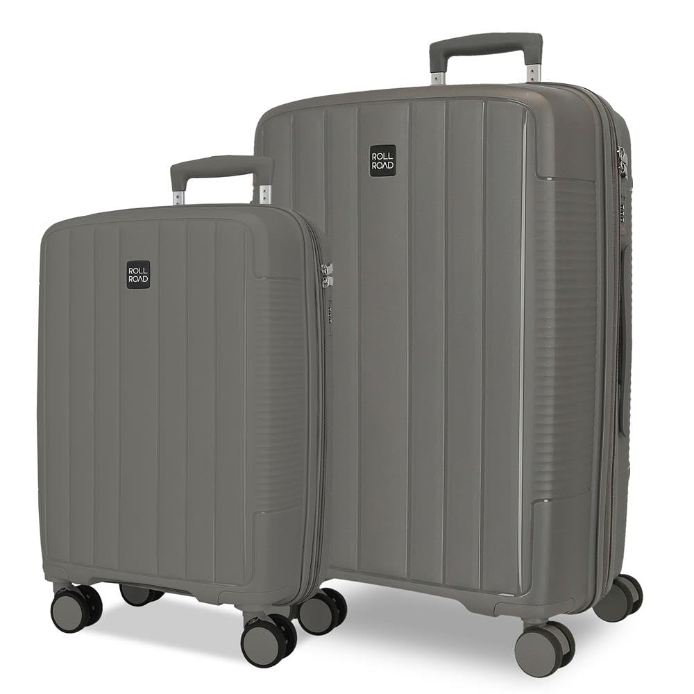 Joumma Roll Road Acadia Luggage Set Anthracite 55/65 cm Rigid Polypropylene Integrated Combination Padlock 105L 6kg 4 Double Wheels Extendable Hand Luggage