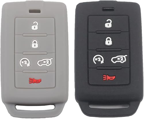 2 fundas protectoras de goma de silicona con control remoto de 5 botones compatibles con Jeep Grand Cherokee Grand Wagoneer 2021 2022 2023 negro gris