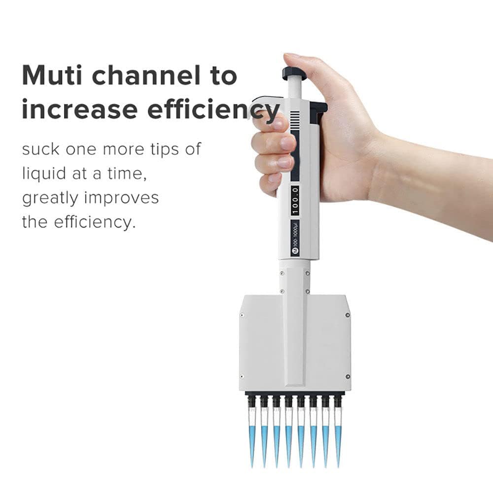 0,5 ul–300 ul Laborpipette, einstellbare 8/12-Kanal-Pipette, 360 ° drehbare Spitze, Einstellbarer Bereich/digitales Fenster, für präzise Probenentnahme im Labor,5-50ul,B