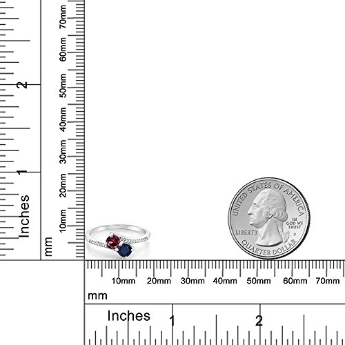 Gem Stone King 10K White Gold Forever United 2 Stone Red Rhodolite Garnet and Blue Sapphire and Diamond Engagement Ring For Women (0.90 Cttw, Round, Avaiable in Size 5,6,7,8,9)3