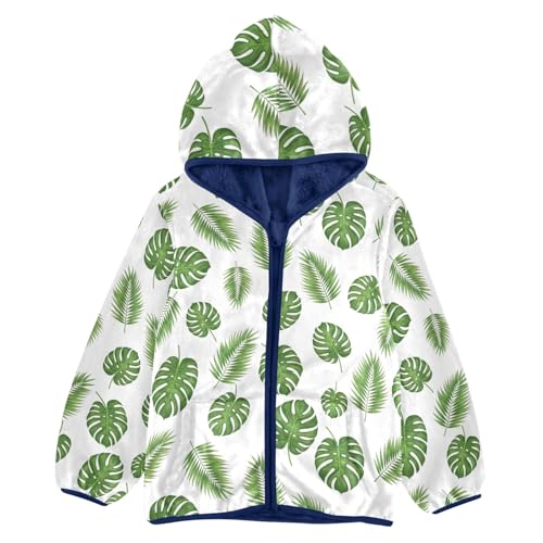 CHIFIGNO Green Tropical Leaves Toddler Boys Comfy Thick Fleece Jacket with Polar Fleece Lining 3T