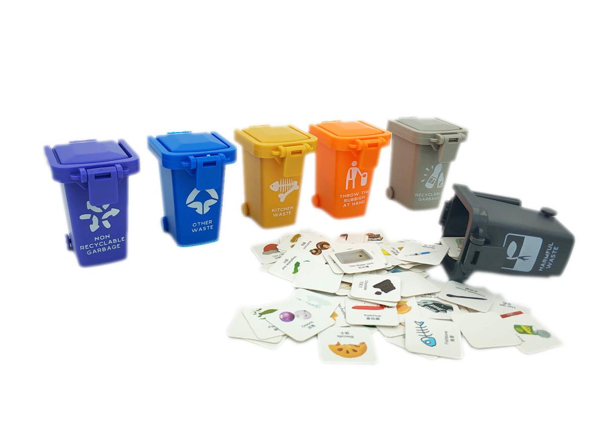 Kids Garbage Classification Toy Vehicles Garbage Truck's 6 Trash Cans +100 Card