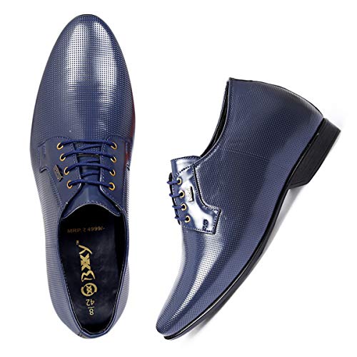 Image of BXXY Men's 9 cm (3.5 Inch) Height Increasing Dress Shoe Derby Lace-Up Formal Patent Faux Leather Shoes