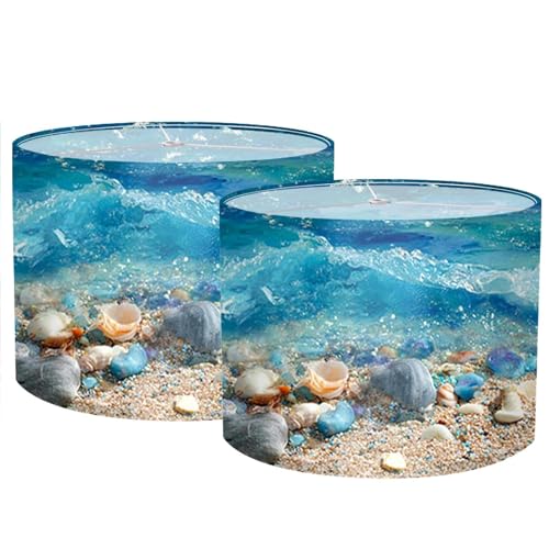 Image of Nuxovilar Lamp Shades Set of 2, 13 inch Top x 13 inch Bottom x 10 inch High (Spider) | Large lamp shades coastal shell wave design beach house bathroom patio covers light (Wave)