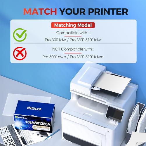 138A W1380A Black Toner Cartridge (with Chip): Compatible Replacement for HP 138A W1380A 138X W1380X Toner Cartridge Work for HP Pro 3001dw 3001fdw MFP 3101fdw Series Printer Ink ( 2-Pack )