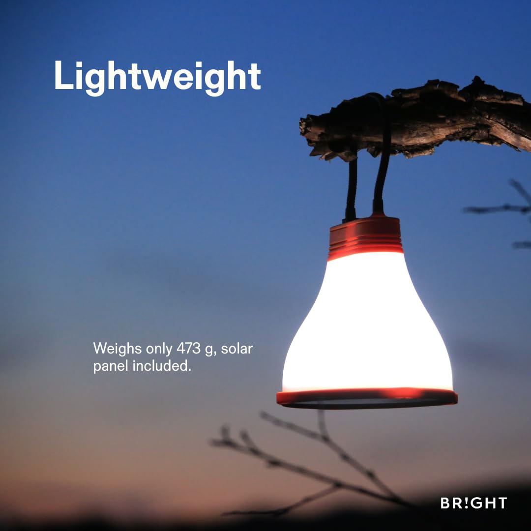 BRIGHT SunBell 80 – lampada solare da esterno, 2200 mAh, ricaricabile via USB e solare, resistente alle intemperie, ideale per esterni ed emergenze