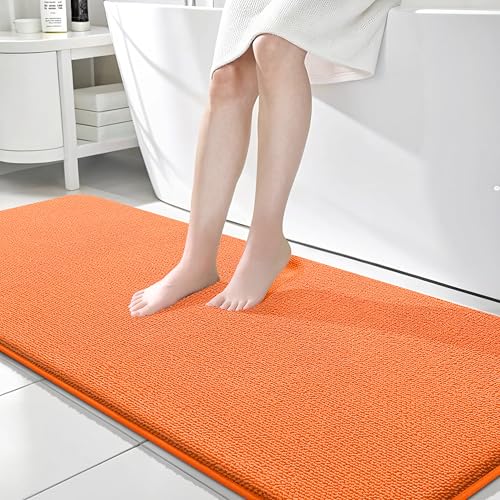 Image of OLANLY Thick Memory Foam Bathroom Runner Rugs 70x24, Extra Soft Absorbent Long Bath Rug, Quick Dry Bath Mat, Non-Slip, Machine Washable Mat for Bathroom, Tub and Shower, Home Decor Accessories, Orange