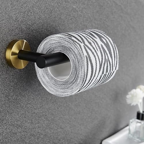 Image of Toilet Paper Roll Holder for Bathroom, Kitchen Tissue Roll Stand, 304 Grade Stainless Steel Wall Mount Hanger for Kitchen Accessories Items, Home and Bathroom Accessories, Black Gold, 5 Inch