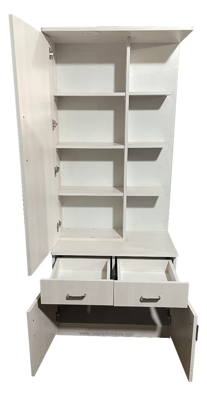 CASPIAN Engineered Wood Single Door Vanity Dressing Table (White) | Pre-Assembled Furniture with Mirror & LED Light | Makeup & Accessories Organizer with 4 Shelves & 2 Drawers 1