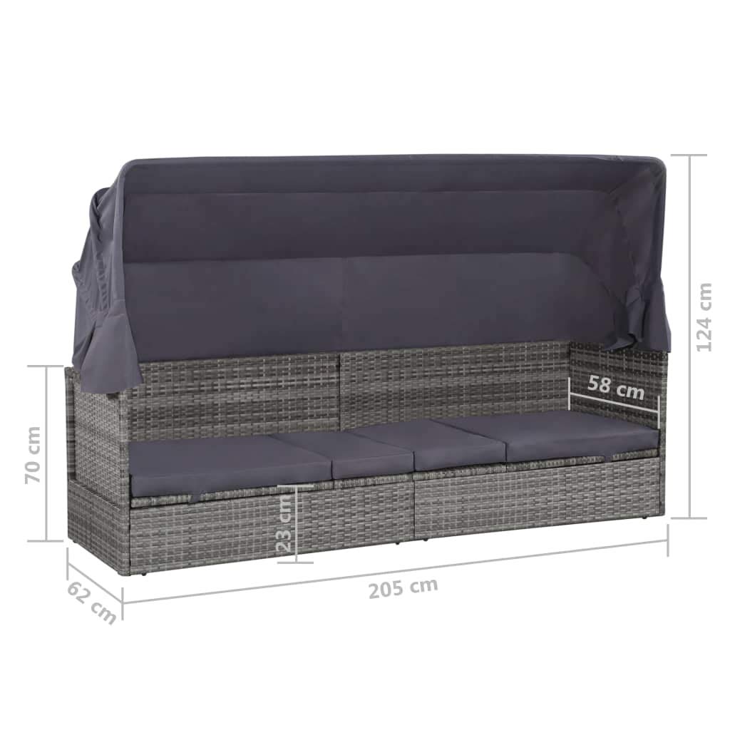 vidaXL Letto da giardino con baldacchino grigio 205x62 cm Poly Rattan