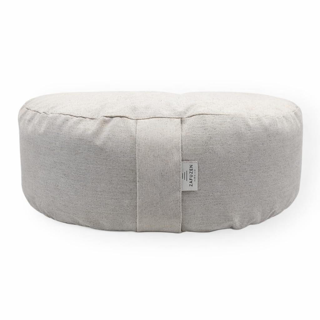 Zafú Media Luna para Yoga, Cojín de Meditación – Sand | Cojín zafú ergonómico de algodón, relleno de cáscara de trigo sarraceno y funda lavable. 40 × 14 cm. Hecho en España.