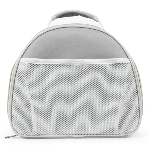 Image of Bird Travel Carrier Cage, with Stainless Steel Metal Window and Wood Perch, Portable Bag for Cockatiel Parakeet Conure Green Cheek Budgie (Grey, Steel Window)