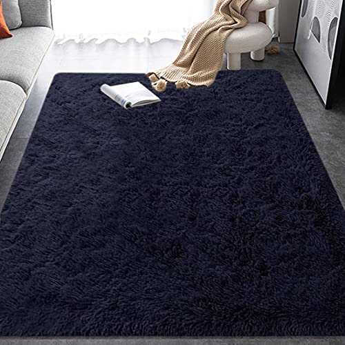 Fzcby Area Rug Fluffy Carpet Anti-Slip Living Room Floor Mat Shaggy Rugs Soft Bedroom Rug Home Decor Kids Room Floor Mat Nursery Rug, Navy, 2 X 3 Ft #TOP26