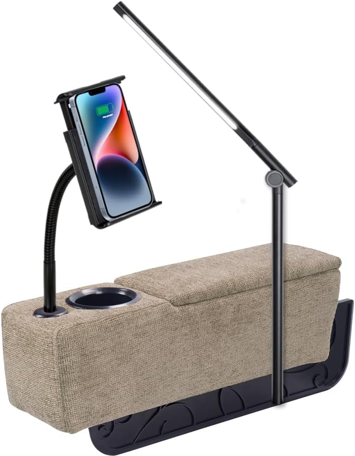 Multifunctional Sofa Armrest, Couch Armrest with Wireless Charge Stand, Removable Couch Caddy with Storage,Including LED Reading Light