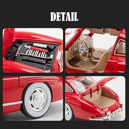 Image of BlackZone 1:24 Scale 1955 Mercedes-Benz 300sl Vintage Model Toy Car with Sound and Light Function, Children's Toy Model Car with Pullback Function, Collector's Quality (1:24 Red)