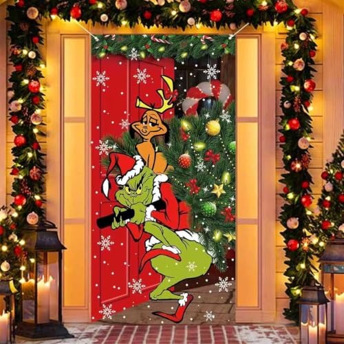 Green Christmas Decorations Door Cover Merry Christmas Door Cover 6 X 3ft Black Buffalo Grid Flag Photography Banner Christmas Xmas Winter Holiday HOM