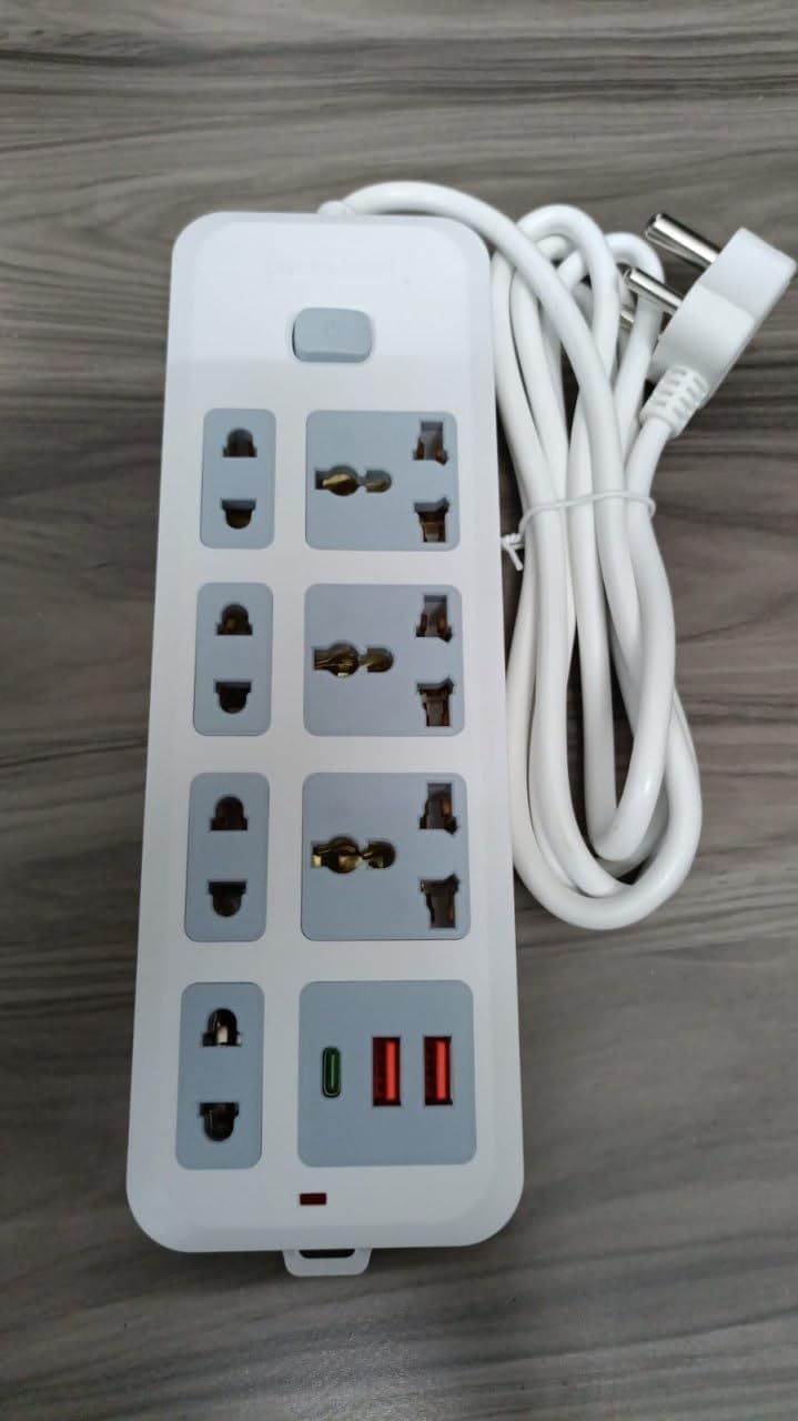 7 Plug Extension Board with 2 USB Ports & USB-C Cable | Universal Power Strip, Multi Plug Extension Socket for Home, Office, TV, Laptop, Mobile Charger, Computer & Kitchen Appliances-image-9