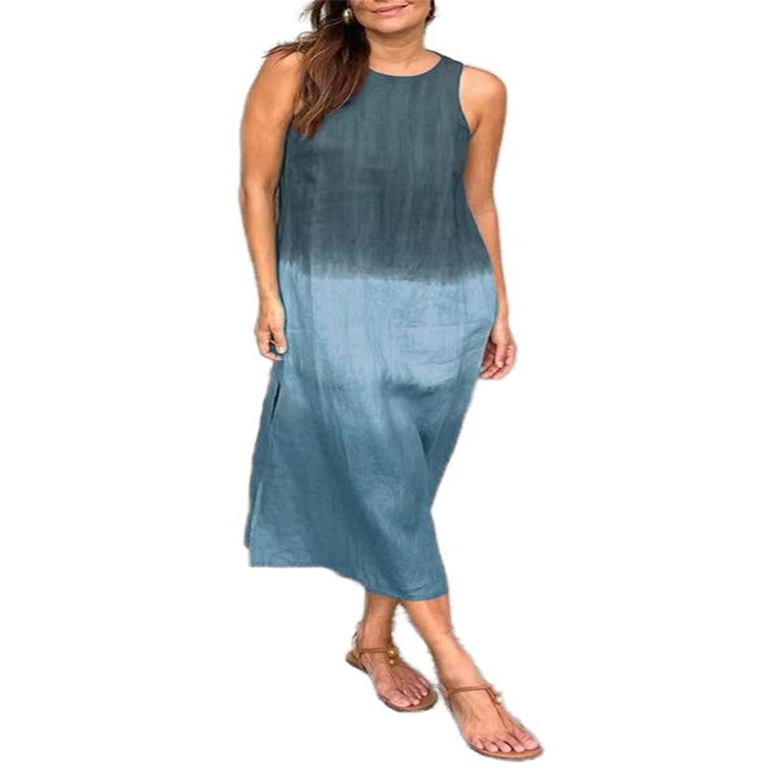 Robe décontractée sans manches femmes été fluide avec jupe trapèze