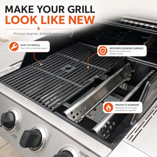 Image of Hisencn Grill Parts for Char-Broil Performance 4 Burner, Fits 463342119, 463347017, 463335517, 463347418, Cast Iron Cooking Grates 18 inch x 25 inch & Heat Plates G470-0004-W1A