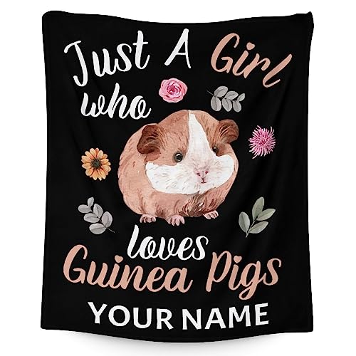 Personalized Guinea Pig Blanket Gifts with Name - 40x50 Inches Cute Throw for Girls - Black Soft Fuzzy Blankets for Bed, Couch & Living Room