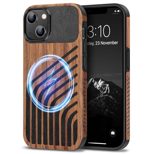 Coque bois iPhone 14 Plus étui carbone TENDLIN housse MagSafe cuir