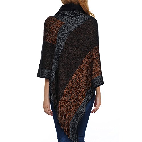 Women's Cowl Neck Knitted Tassel Pullover Sweater Poncho Shawl4