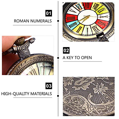 ibasenice Heren vintage mechanisch zakhorloge roestvrij staal zakhorloge met ketting analoog skelethorloge handmatig opwinden mechanisch horloge - Afbeelding 8