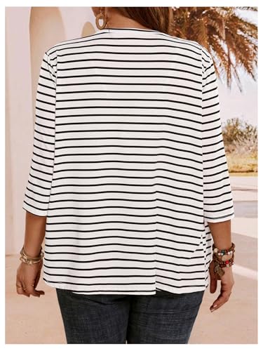 MakeMeChic Women's Plus Size Cardigan Lightweight Striped Jacket Casual Long Sleeve Vacation Kimono Top Fall Fashion4