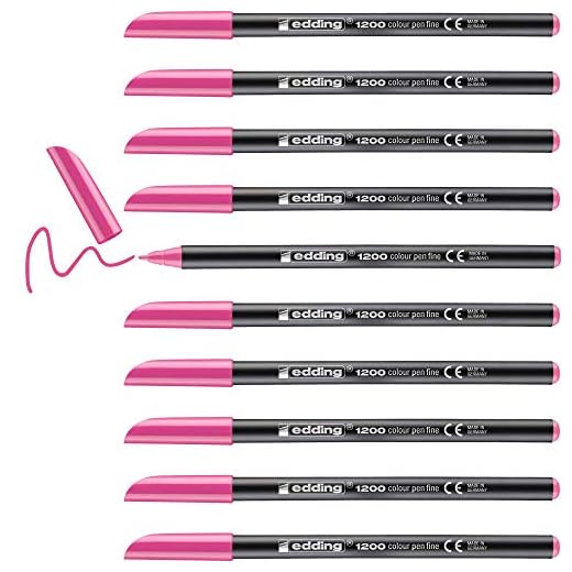 Edding 1200 rotulador de color de trazo fino - rosa neón - 10 rotuladores - punta redonda de 1 mm - marcador dibujar y escribir