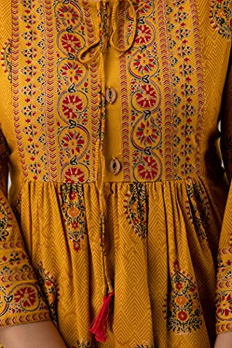 Image of DMP FASHION Women's Rayon Classic Printed Boota Top with Beautiful Tassels and Buttons at Front Black