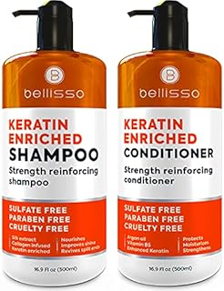 Keratin Shampoo and Conditioner Set - Sulfate Free Deep Treatment with Morrocan Argan Oil - Anti Frizz for Dry Hair and Extra Shine