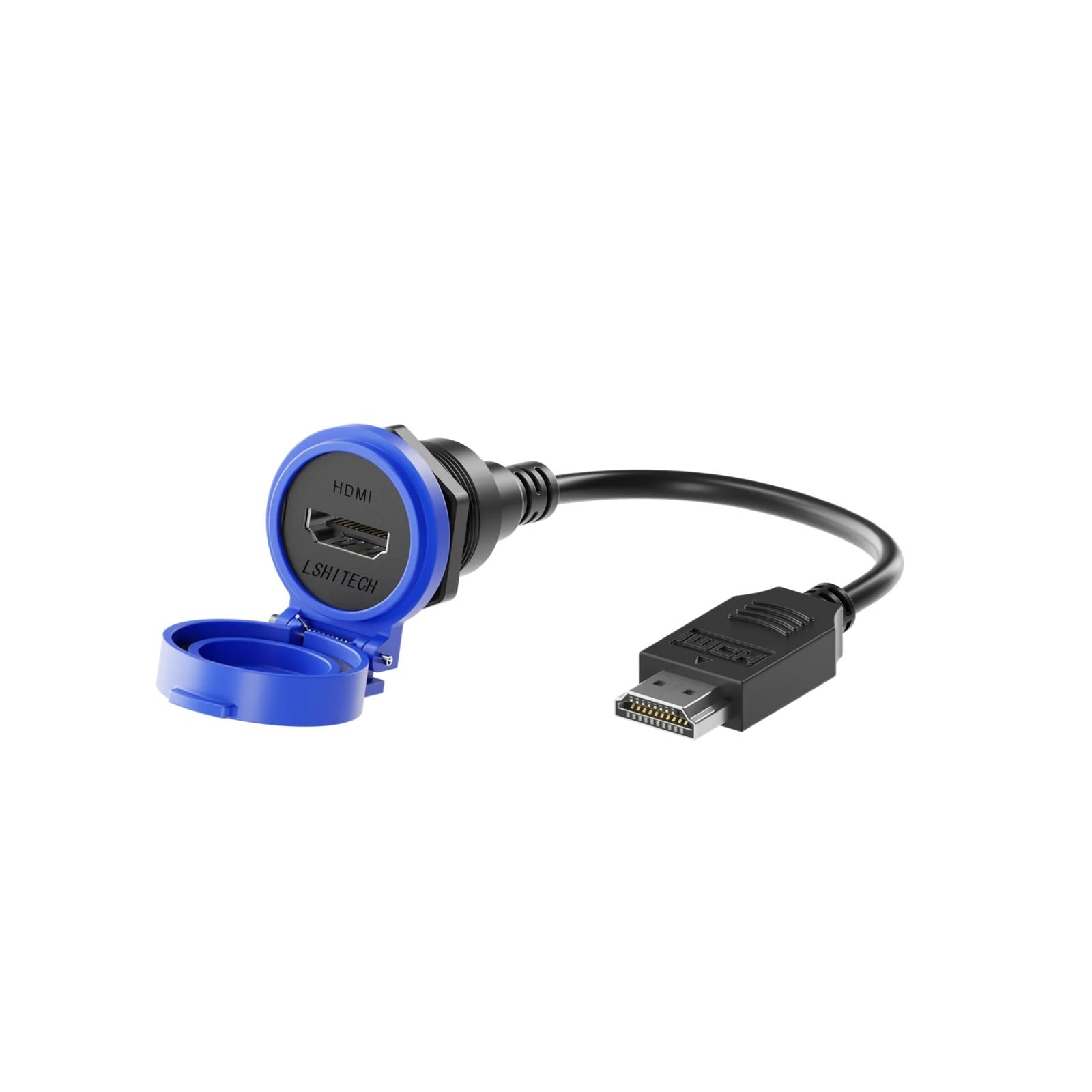 LH22 żeński na męski przedłużacz kompatybilny z HDMI 4K o wysokiej rozdzielczości, wodoodporny, do montażu na panelu, złącze HDMI 2.0 (kabel 1 m, metalowa nakrętka, czarna nasadka)