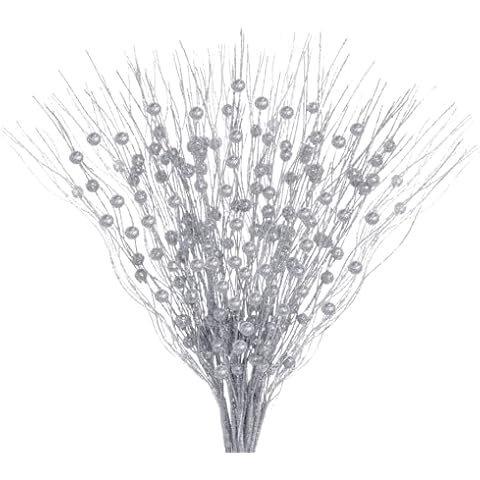 Jmkcoz 12 Pack Christmas Glitter Curly Spray Picks Berry Stems Wispy Willow Christmas Berry Picks Sprays Glittered Twigs for Christmas Tree Topper Wreath Garland Decoration Floral Arrangement (Silver) Cover