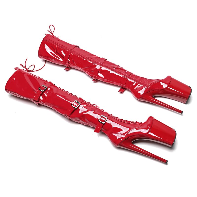 WUXIN H&P Women's 8 in Platform Thigh High Heel Boots, Over The Knee Plus Size, Exotic Pole Shoes Stiletto: 9 Red